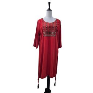 Melange Orange Midi Dress Embroider Summer Lagenlook Comfort Size L